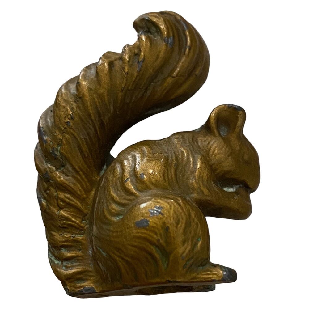 Vintage Brass Squirrel Finial Figurine Hardware Piece Hollow Cast 2” RARE Piece